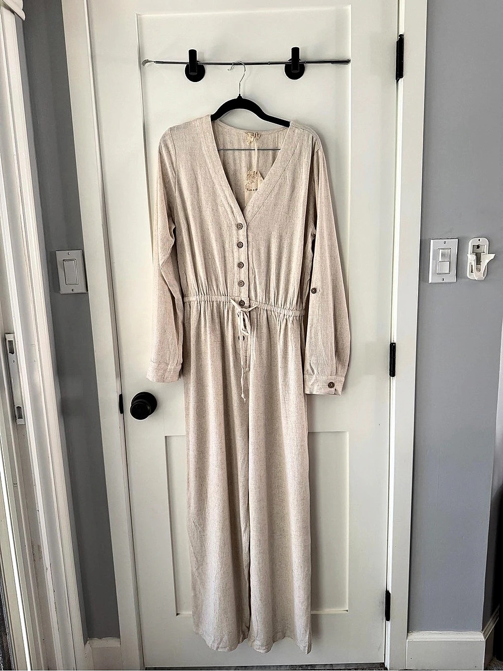 Hem & Thread Linen-Blend Jumpsuit in Cream NWT